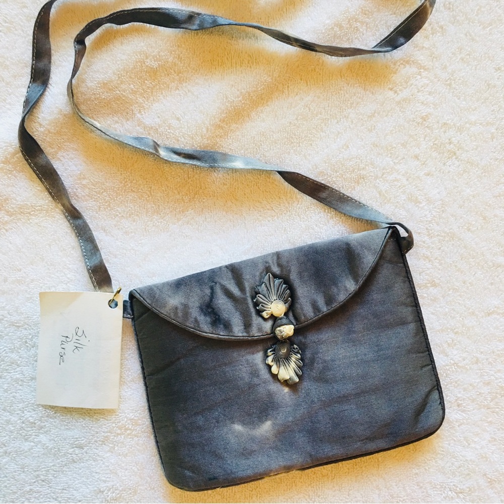 Grey mini silk purse cross body bag